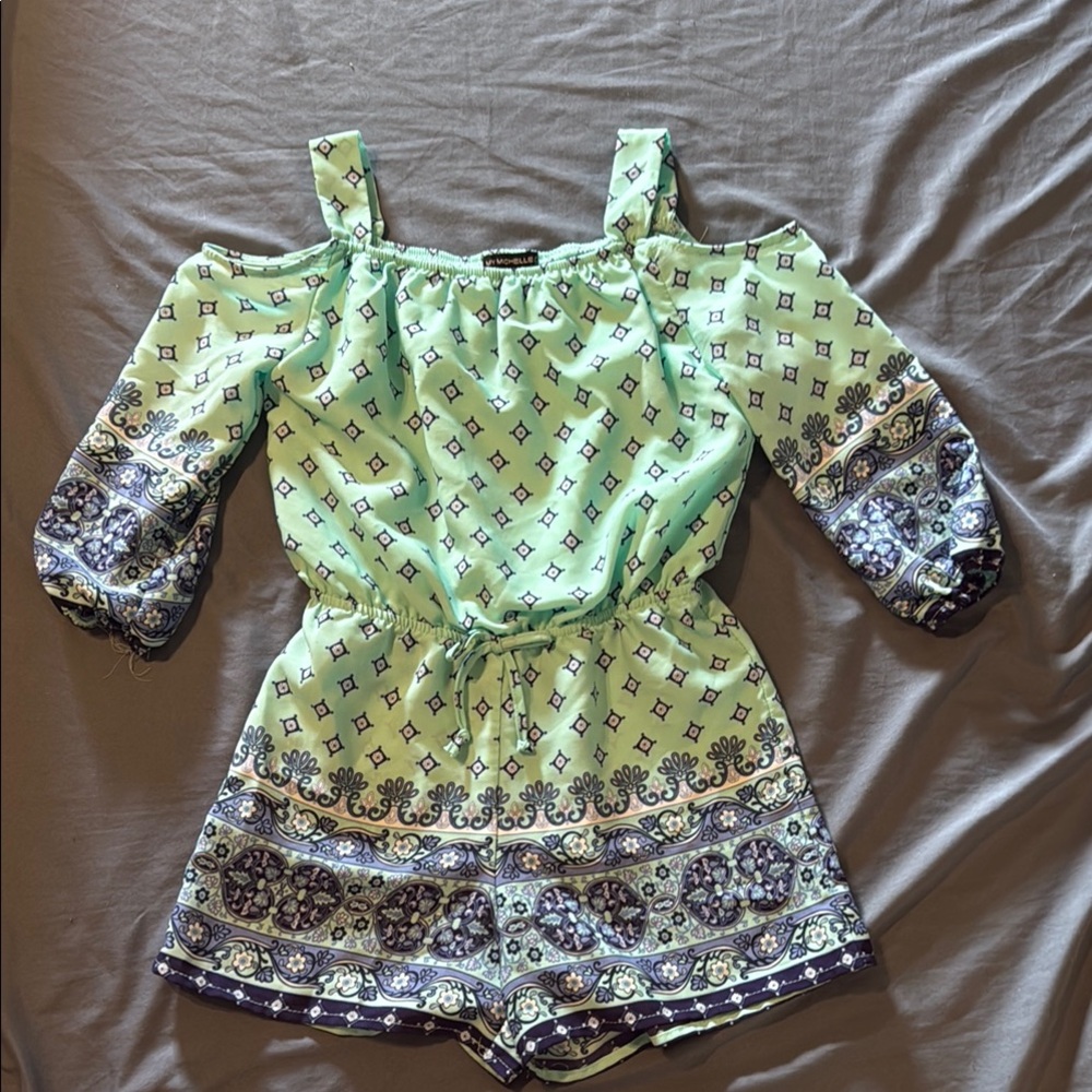 My Michelle Green and Blue Patterned Jumpsuit